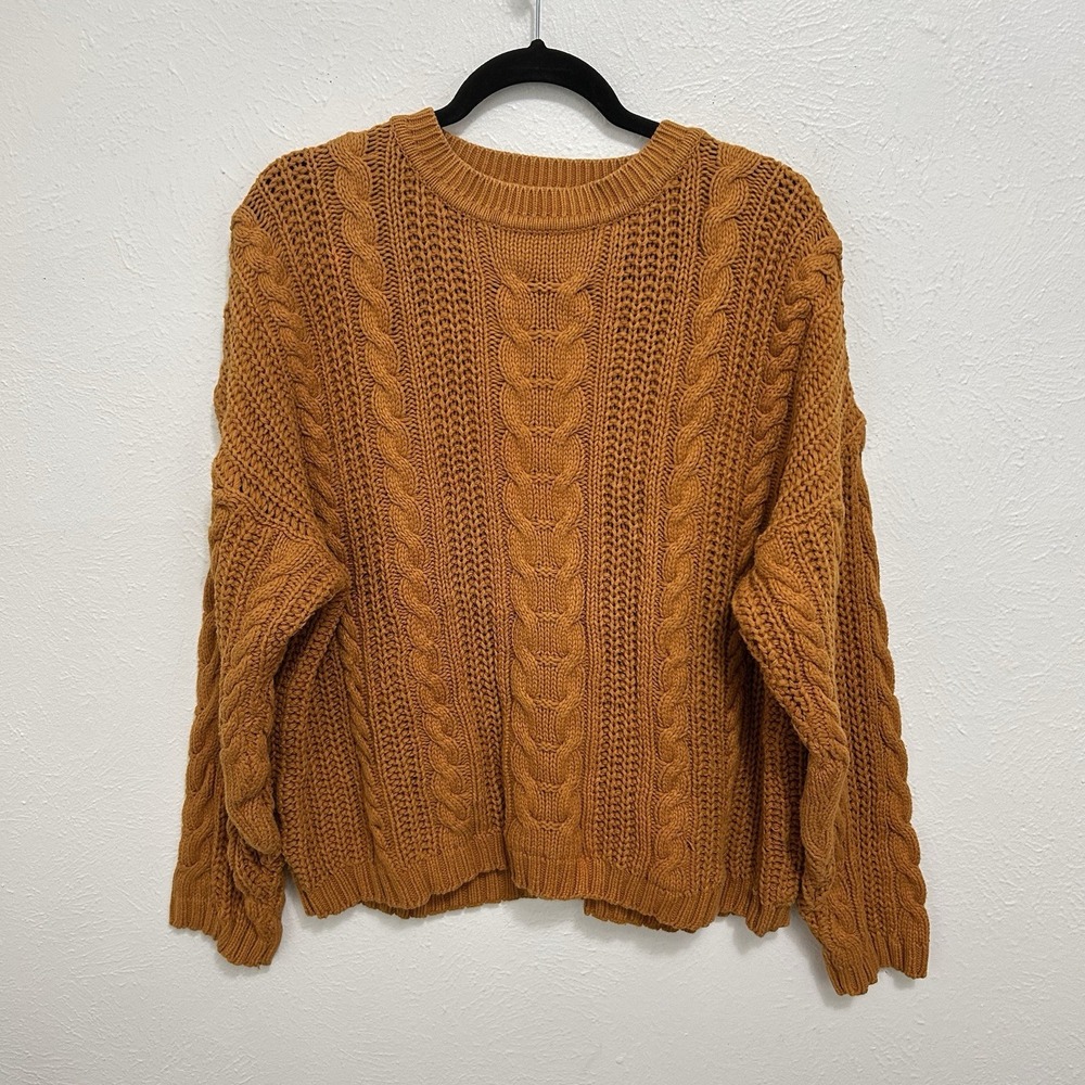 Vintage 90s Eddie Bauer Sweater Mens Amber Brown Cable Knit Crewneck Grandpa LRG